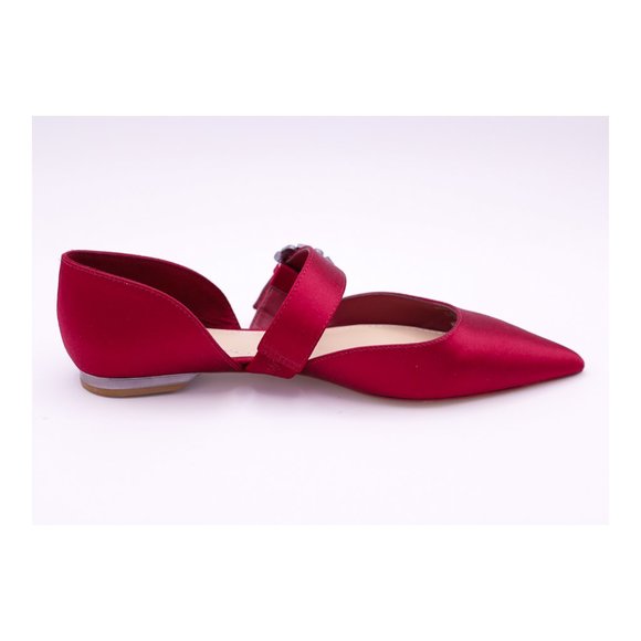 SOLD! ZARA Red Pointed Toe Rhinestone Buckle Satin Ballet Flats NEW - Picture 5 of 10